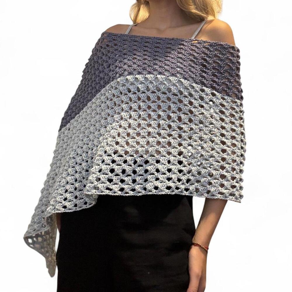 Handmade grey and blue crochet poncho